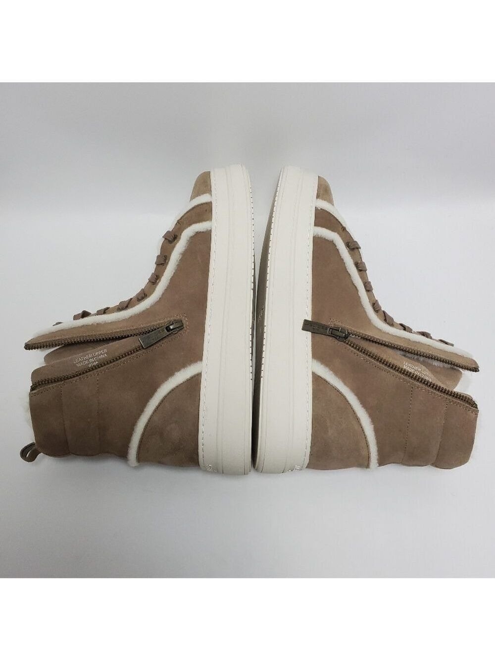 J Slides NYC Nadal Faux Fur High Top Platform Boot Sneakers Taupe Suede Size 9.5 - Picture 13 of 15